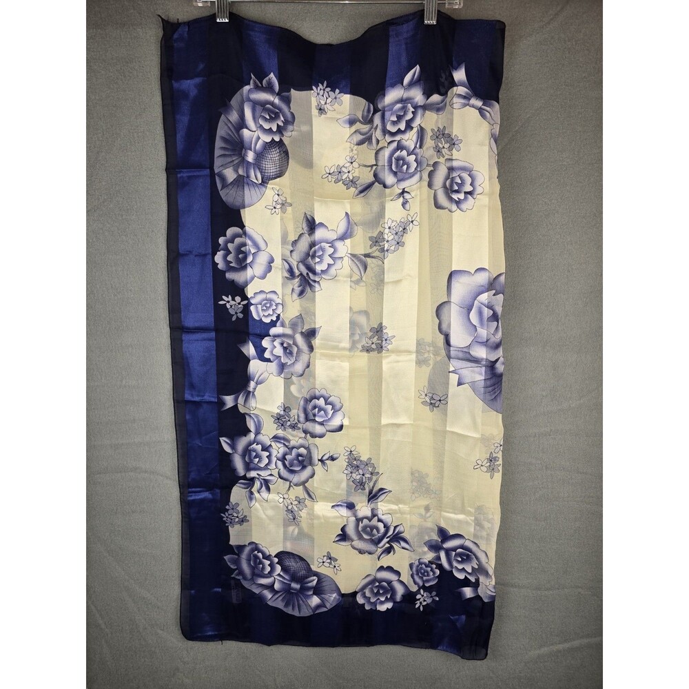 Vintage Leonard Paris Silk Scarf Blue Floral Print Luxury Designer Square Scarf